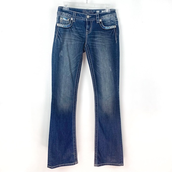 Miss Me Bootcut Jeans Embroidered Blue Cross Design sz 26 - Picture 3 of 6